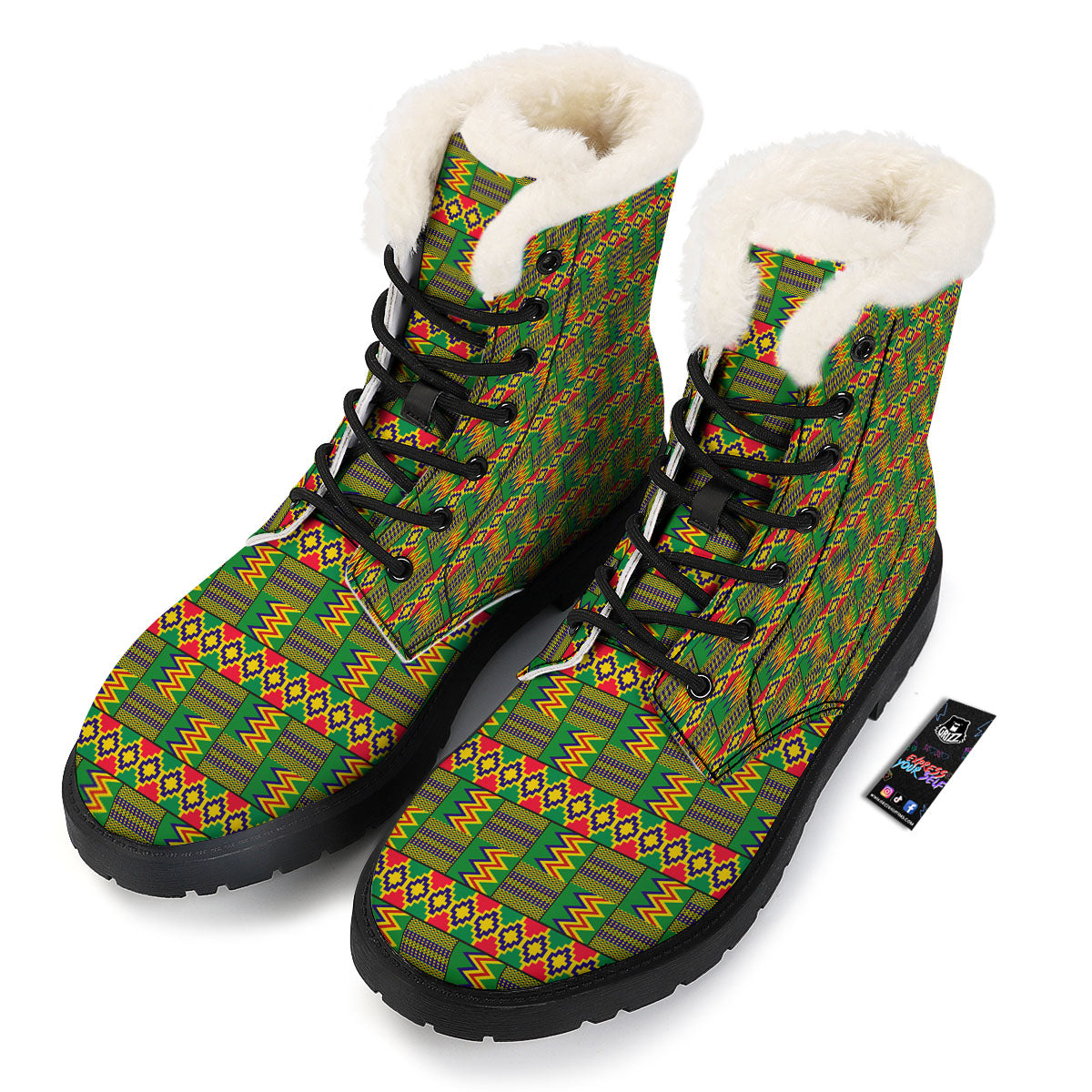 African Kente Print Pattern Winter Boots-grizzshop