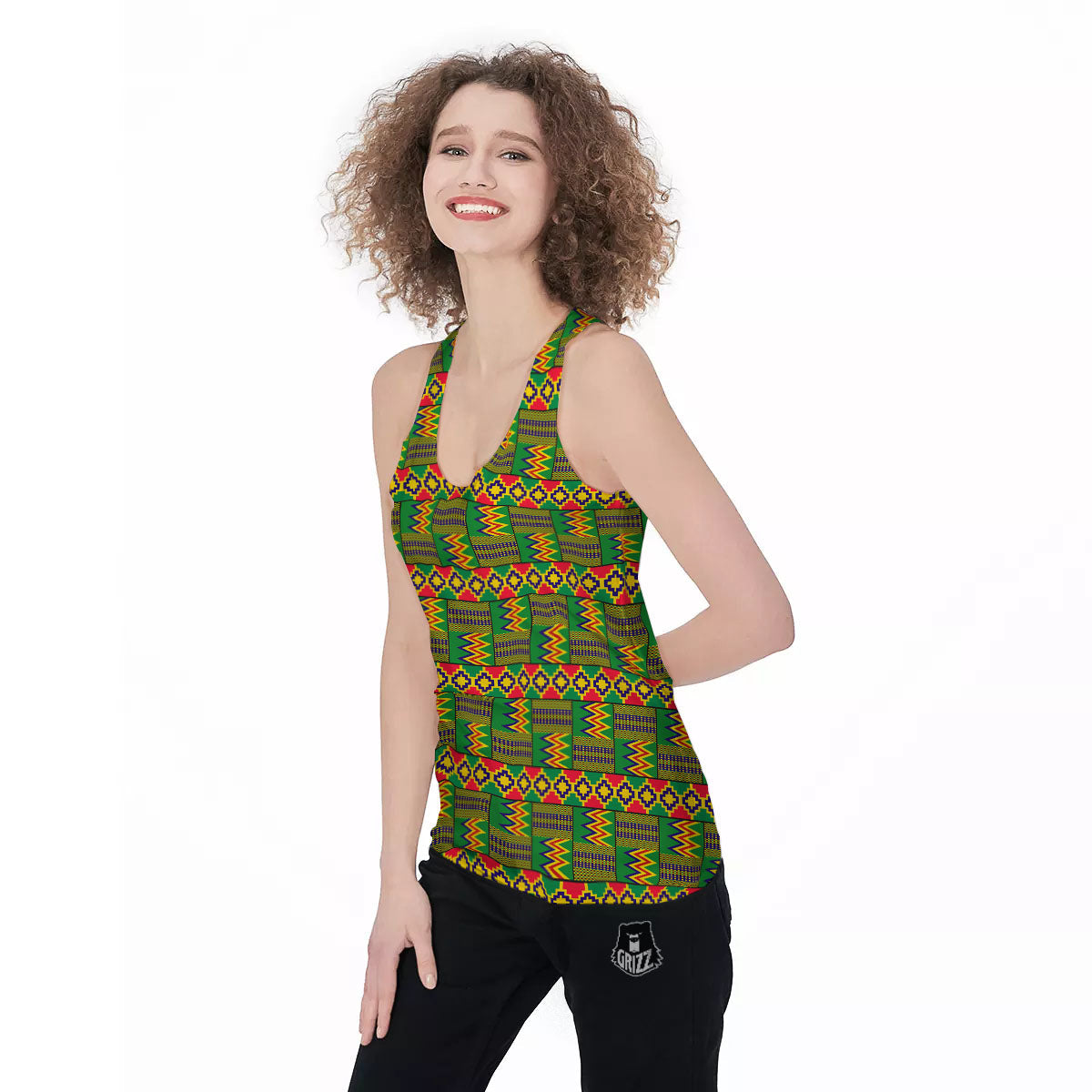 African Kente Print Pattern Women's Racerback Tank Top-grizzshop