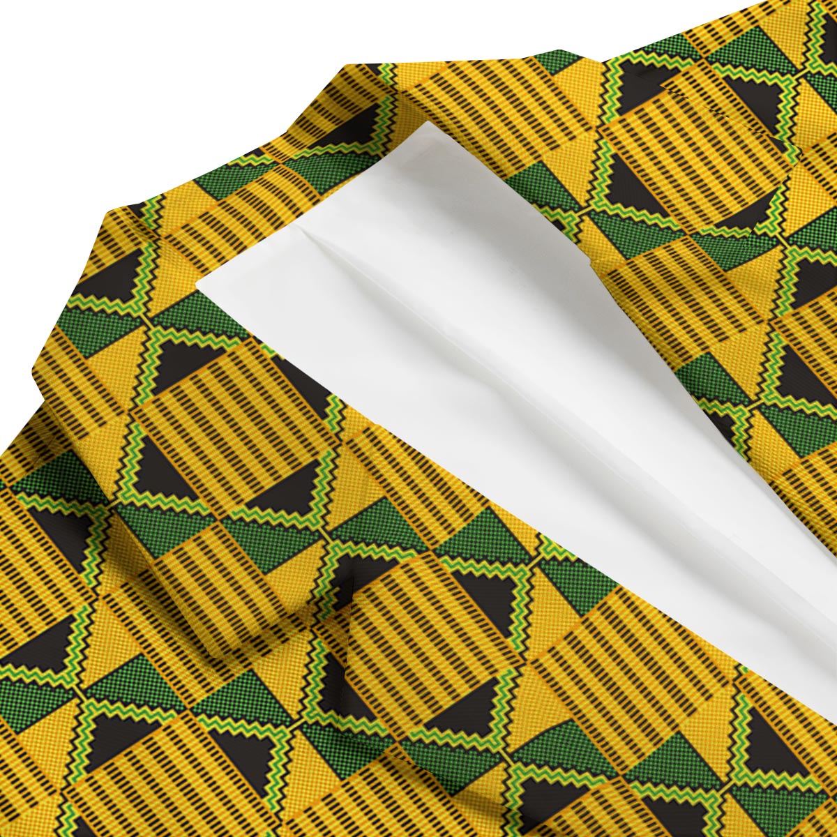 African Kente Yellow Print Pattern Men's Blazer-grizzshop