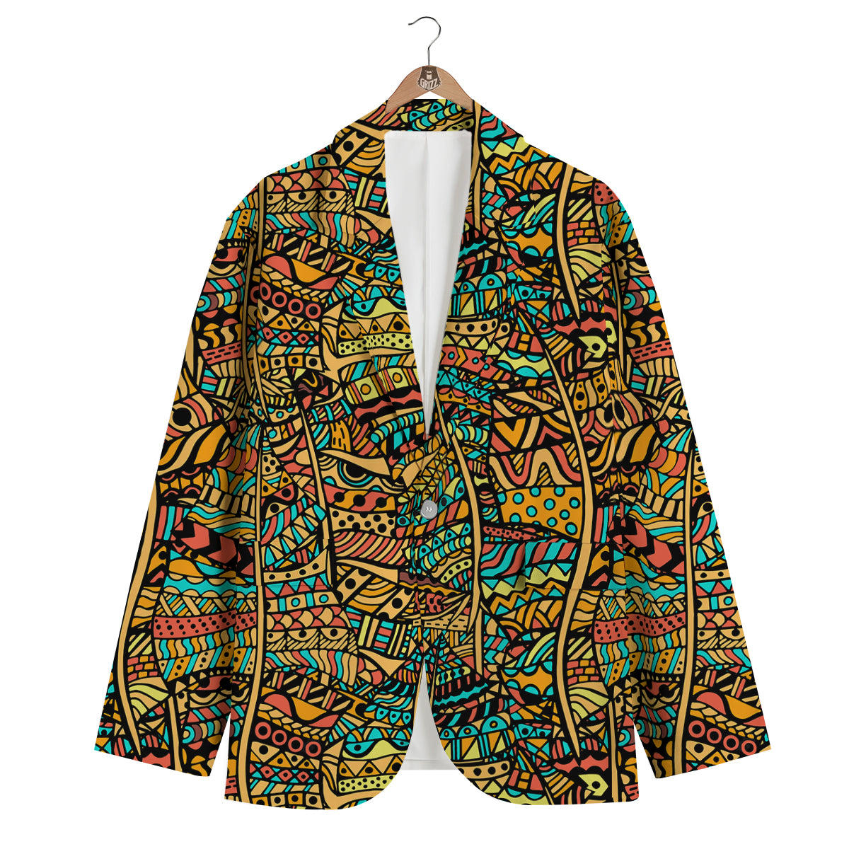 African Pattern Print Men's Blazer-grizzshop