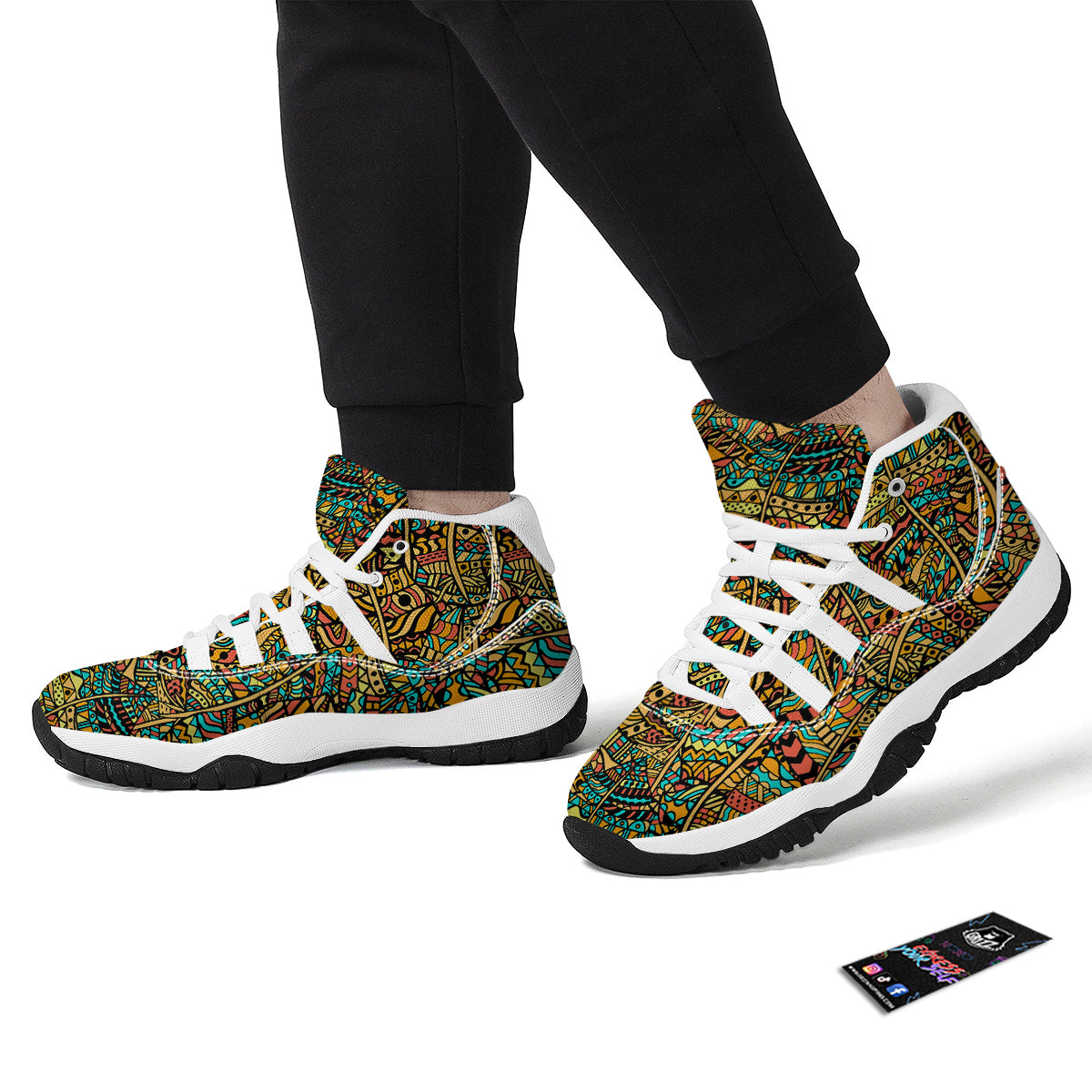 African Pattern Print White Bball Shoes-grizzshop