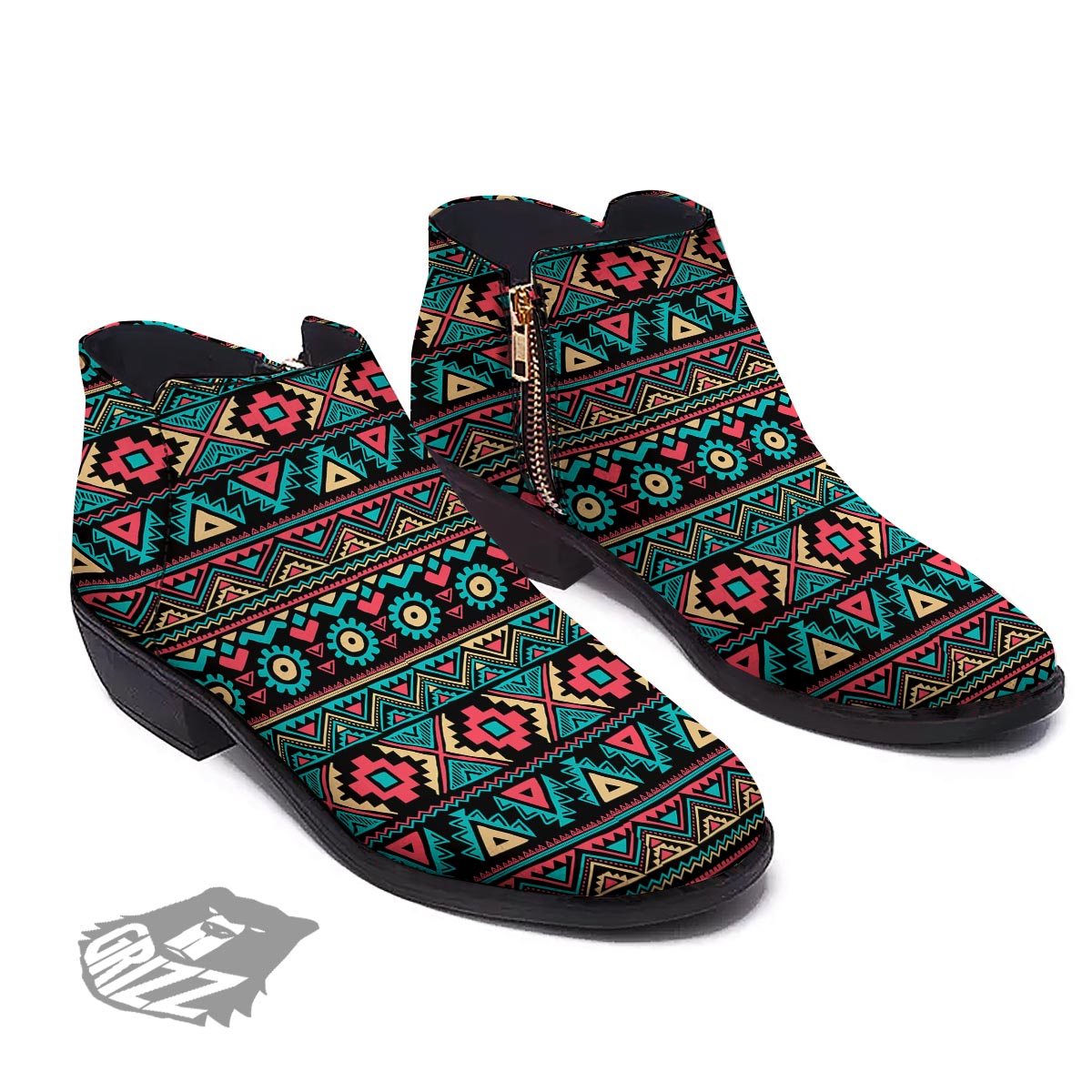 African Tribal Ethnic Print Pattern Ankle Boots-grizzshop