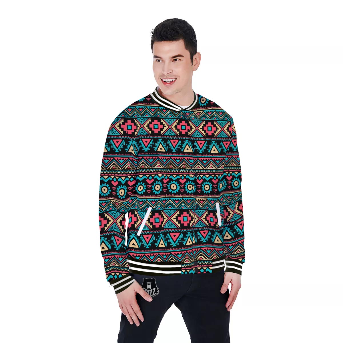 African Tribal Ethnic Print Pattern Baseball Jacket-grizzshop
