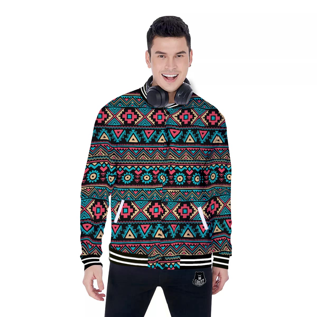 African Tribal Ethnic Print Pattern Baseball Jacket-grizzshop