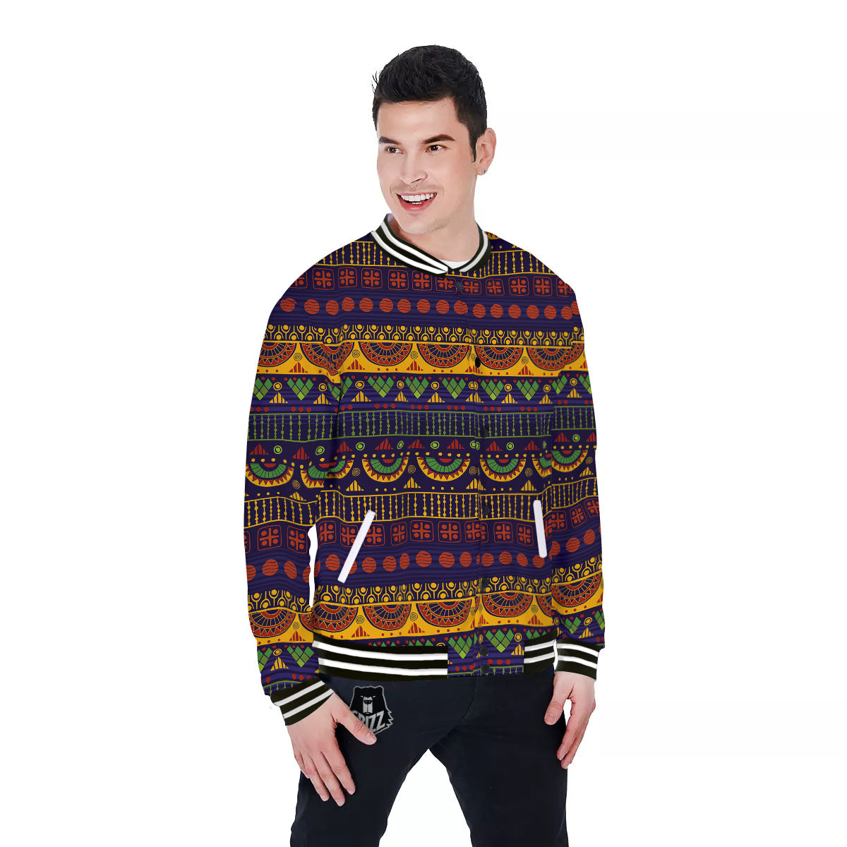 African Tribal Native Print Pattern Baseball Jacket-grizzshop