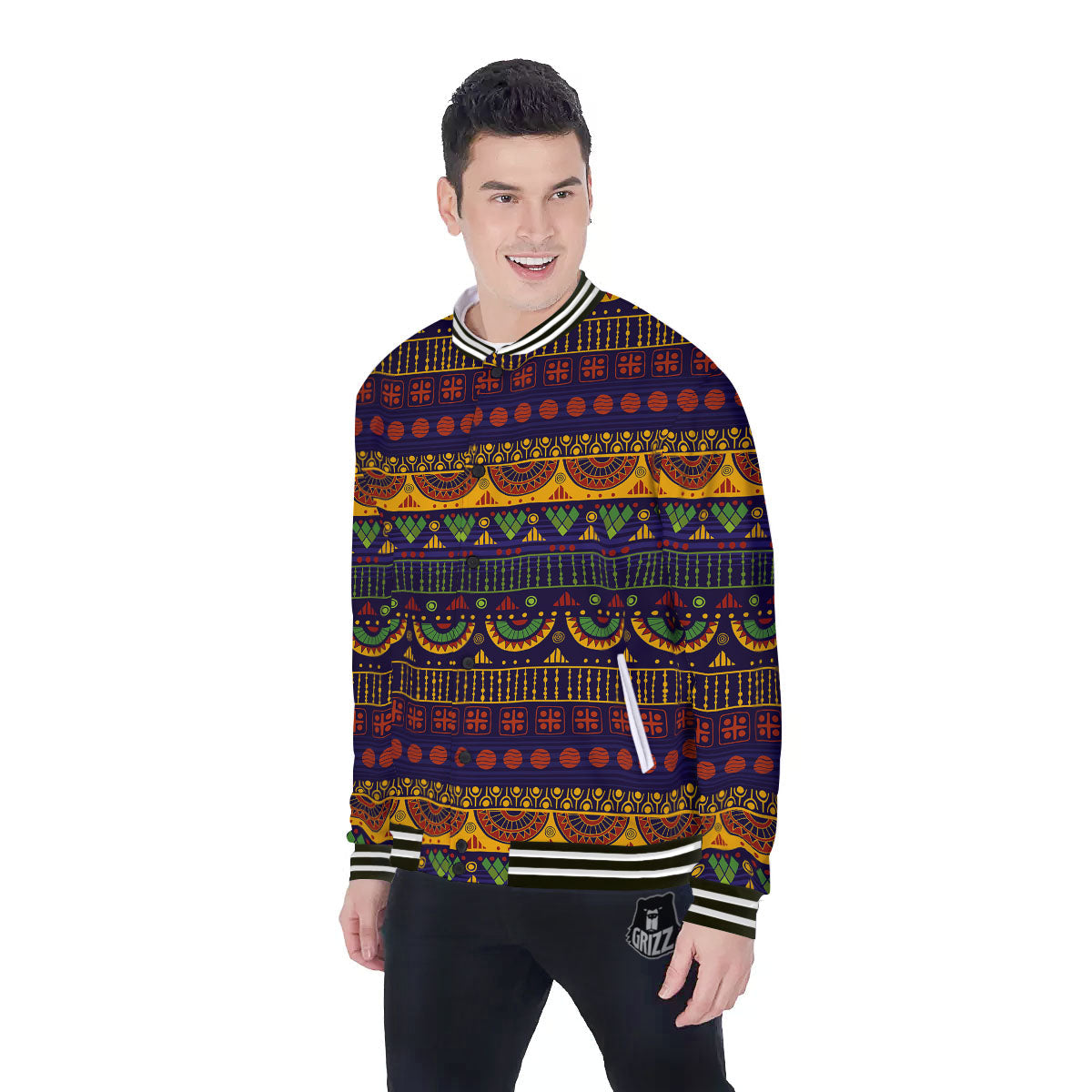 African Tribal Native Print Pattern Baseball Jacket-grizzshop