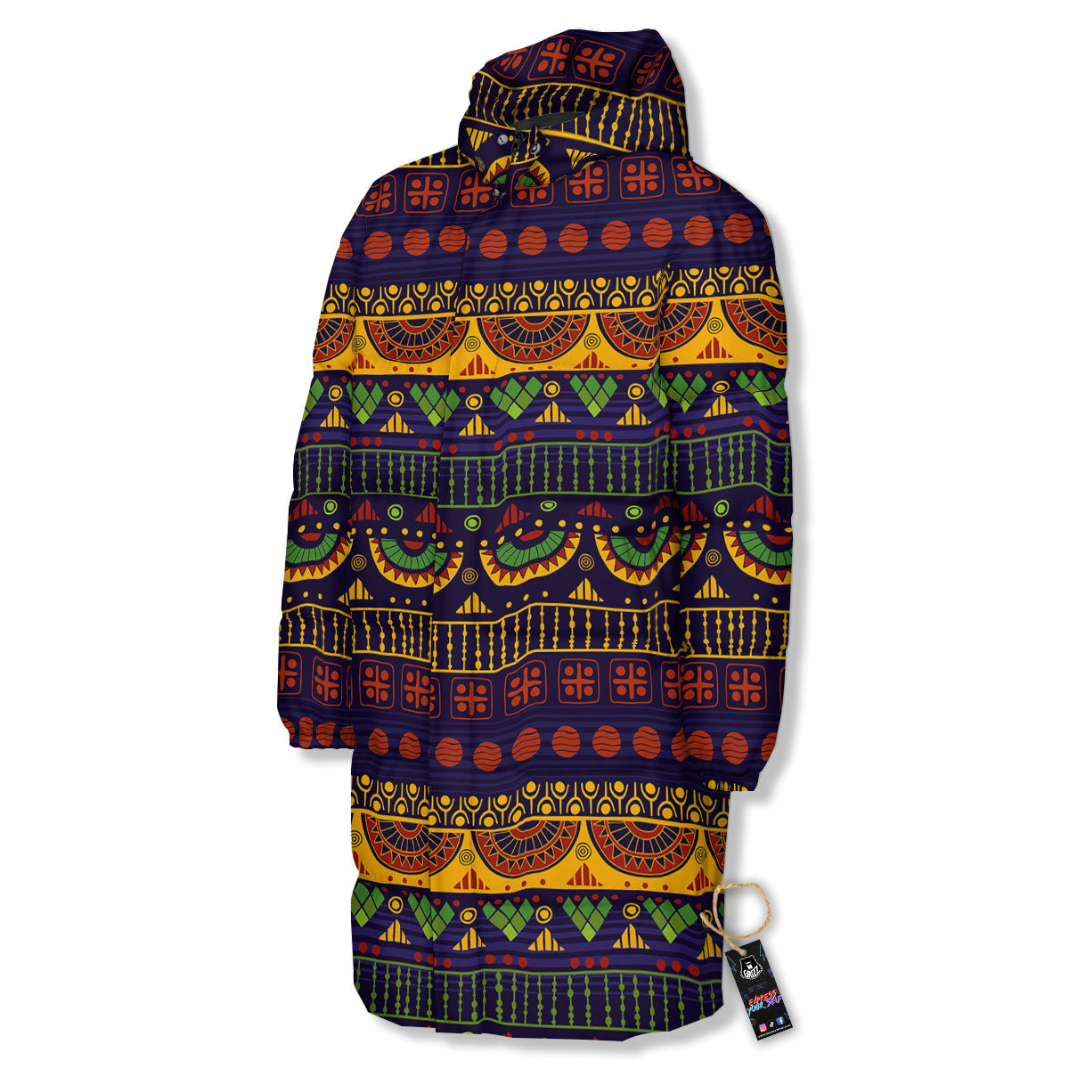 African Tribal Native Print Pattern Long Down Jacket-grizzshop