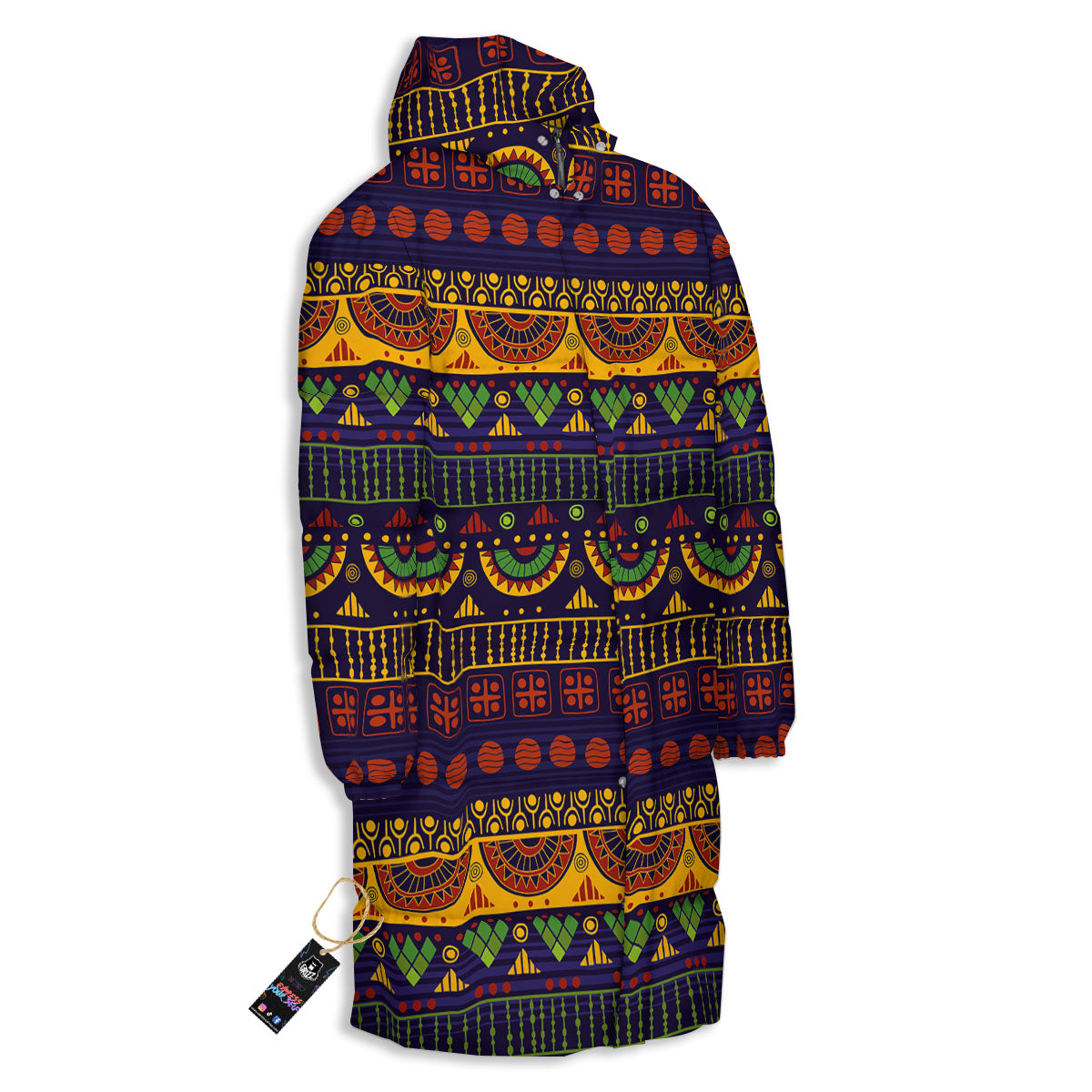 African Tribal Native Print Pattern Long Down Jacket-grizzshop