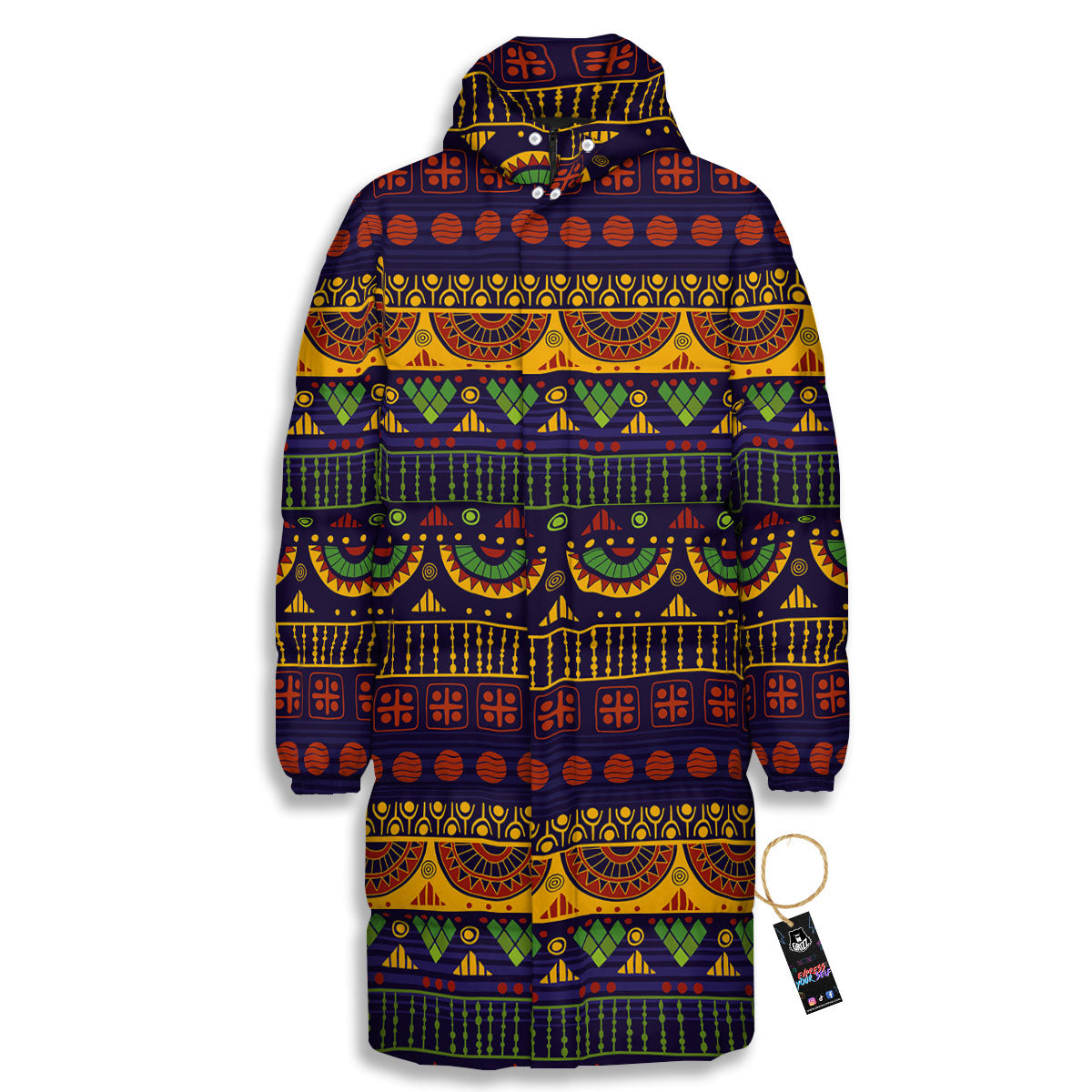 African Tribal Native Print Pattern Long Down Jacket-grizzshop