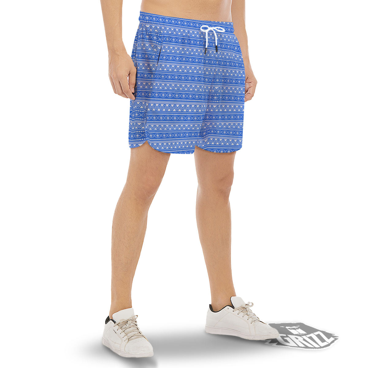 African White And Blue Print Pattern Men's Gym Shorts-grizzshop