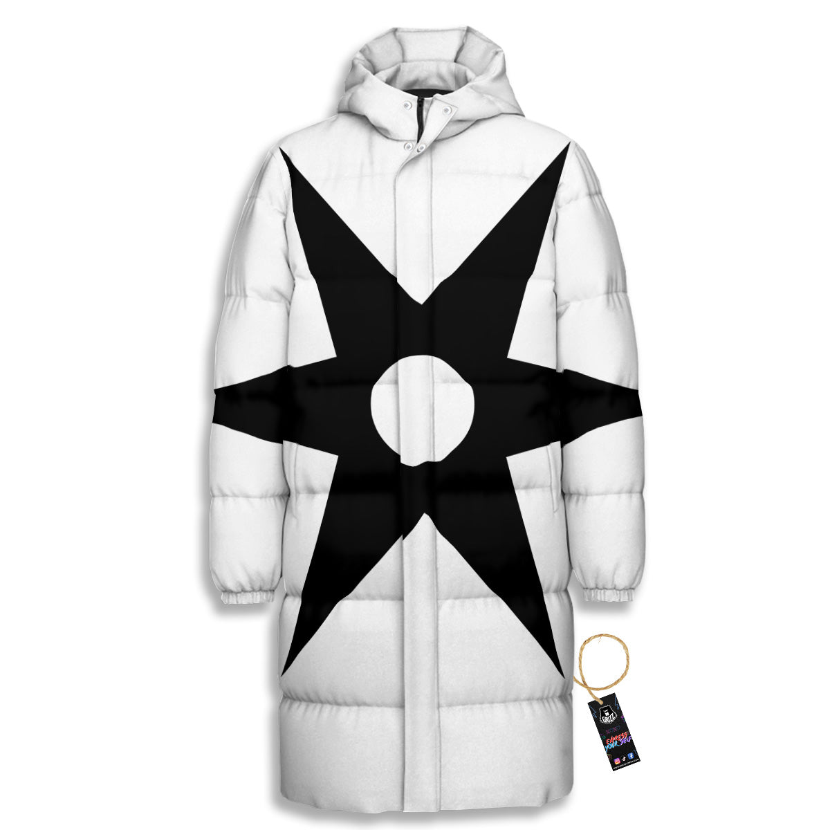 African Adinkra Symbols White And Black Long Down Jacket