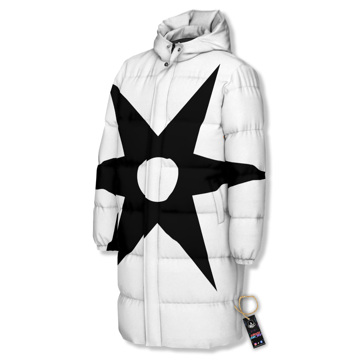 African Adinkra Symbols White And Black Long Down Jacket