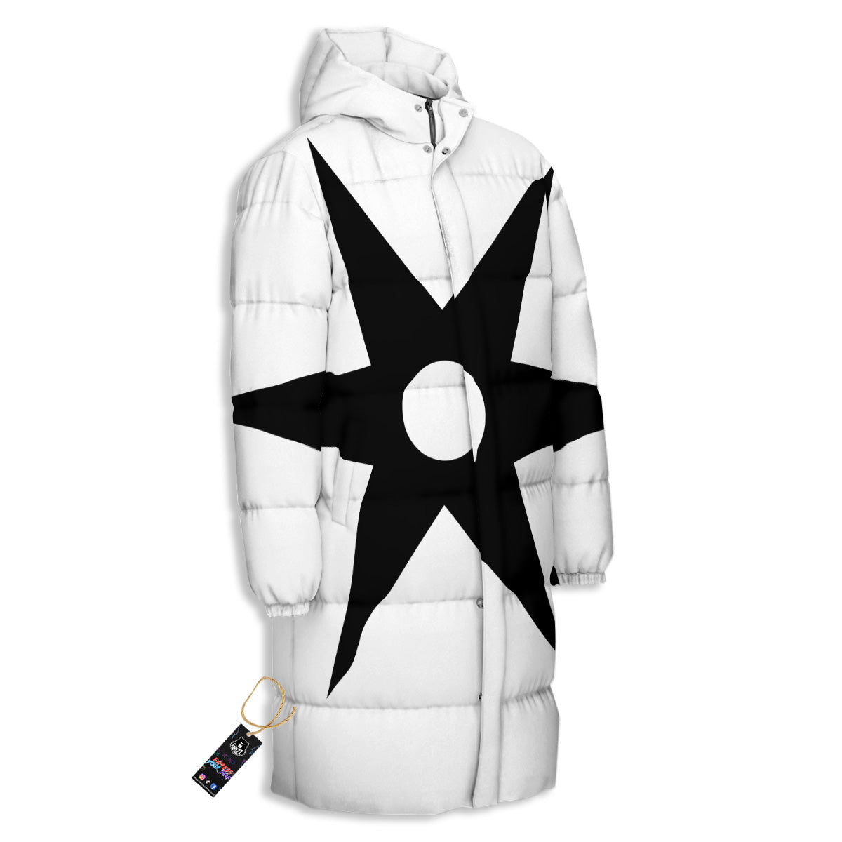 African Adinkra Symbols White And Black Long Down Jacket