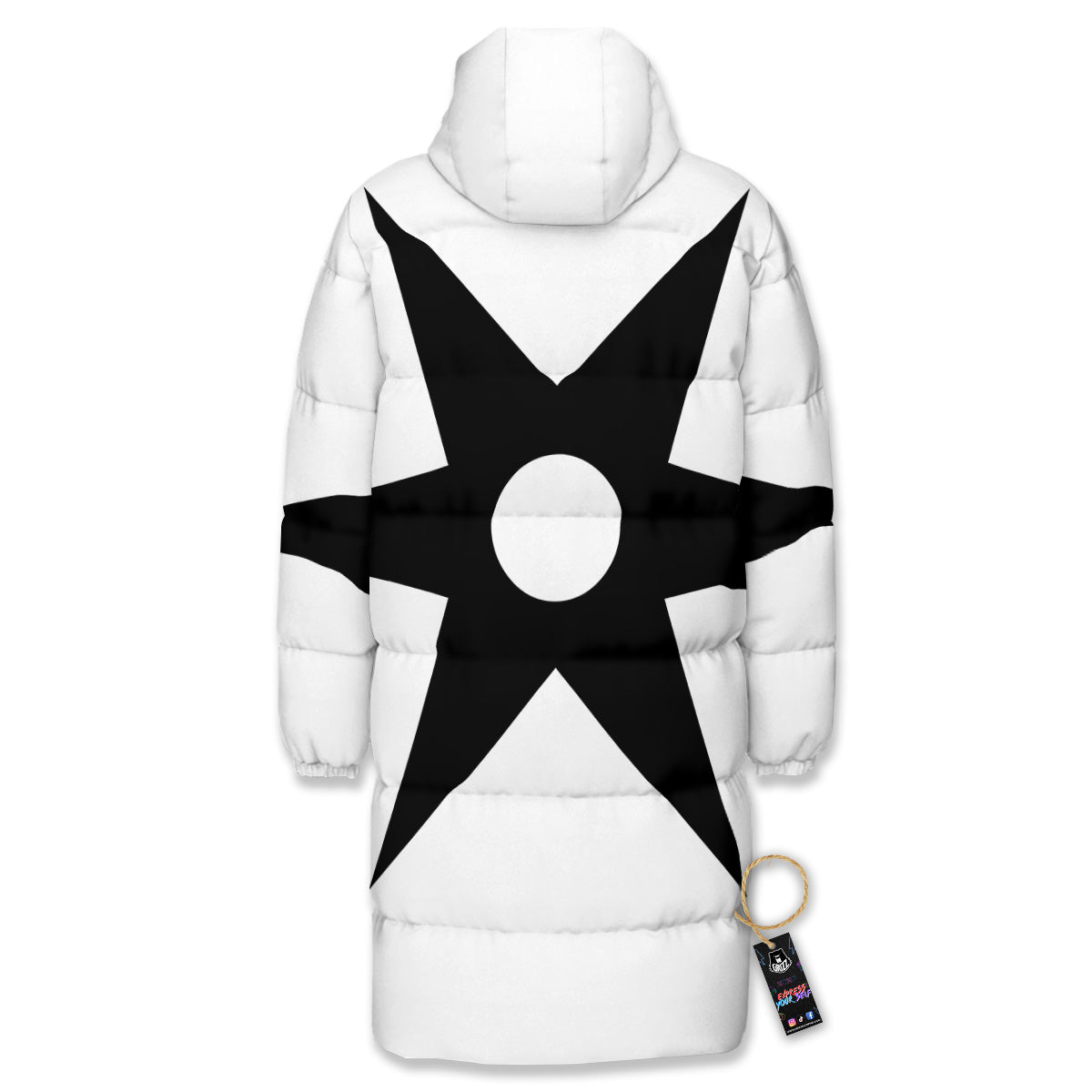 African Adinkra Symbols White And Black Long Down Jacket