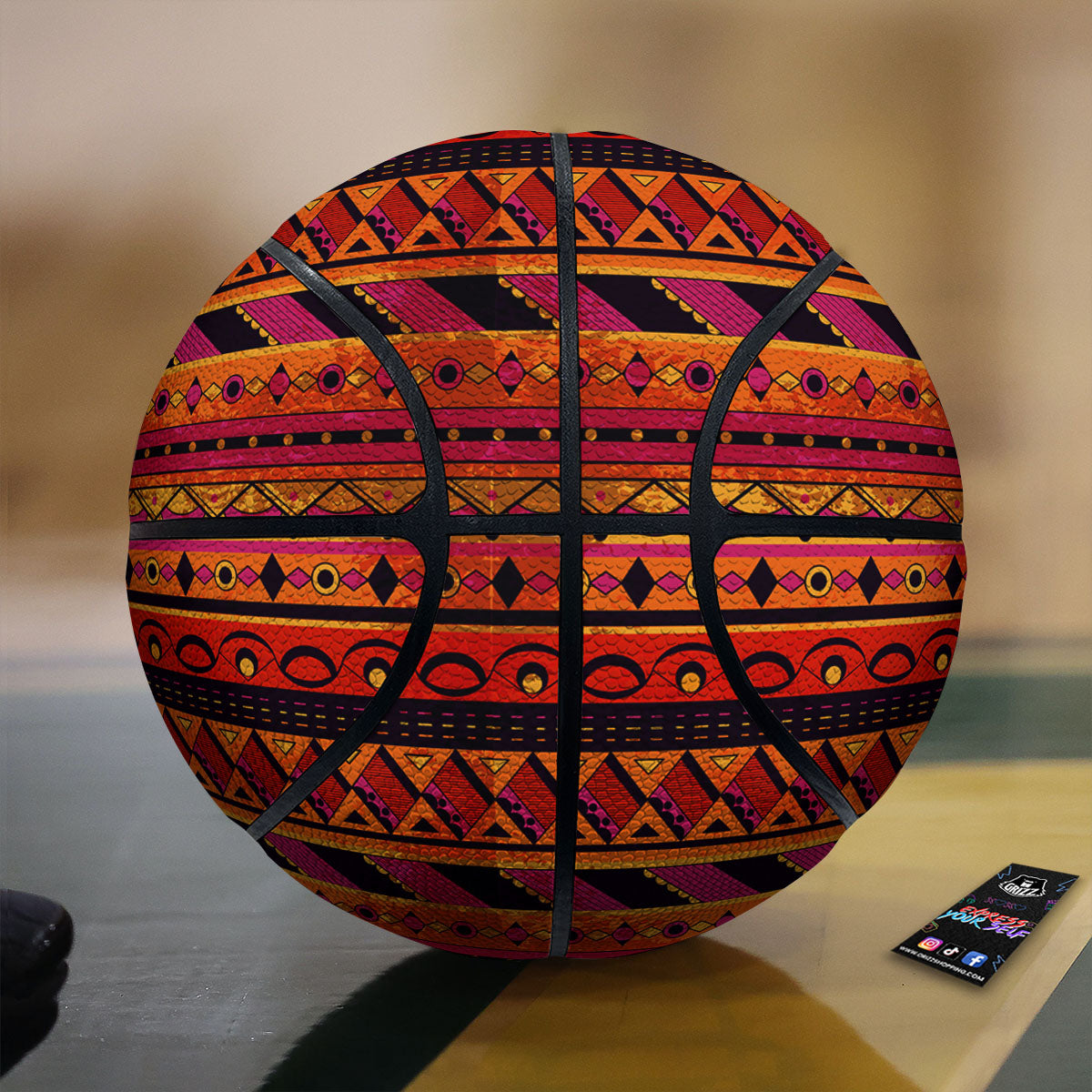 African Dashiki Black And Orange Print Basketball