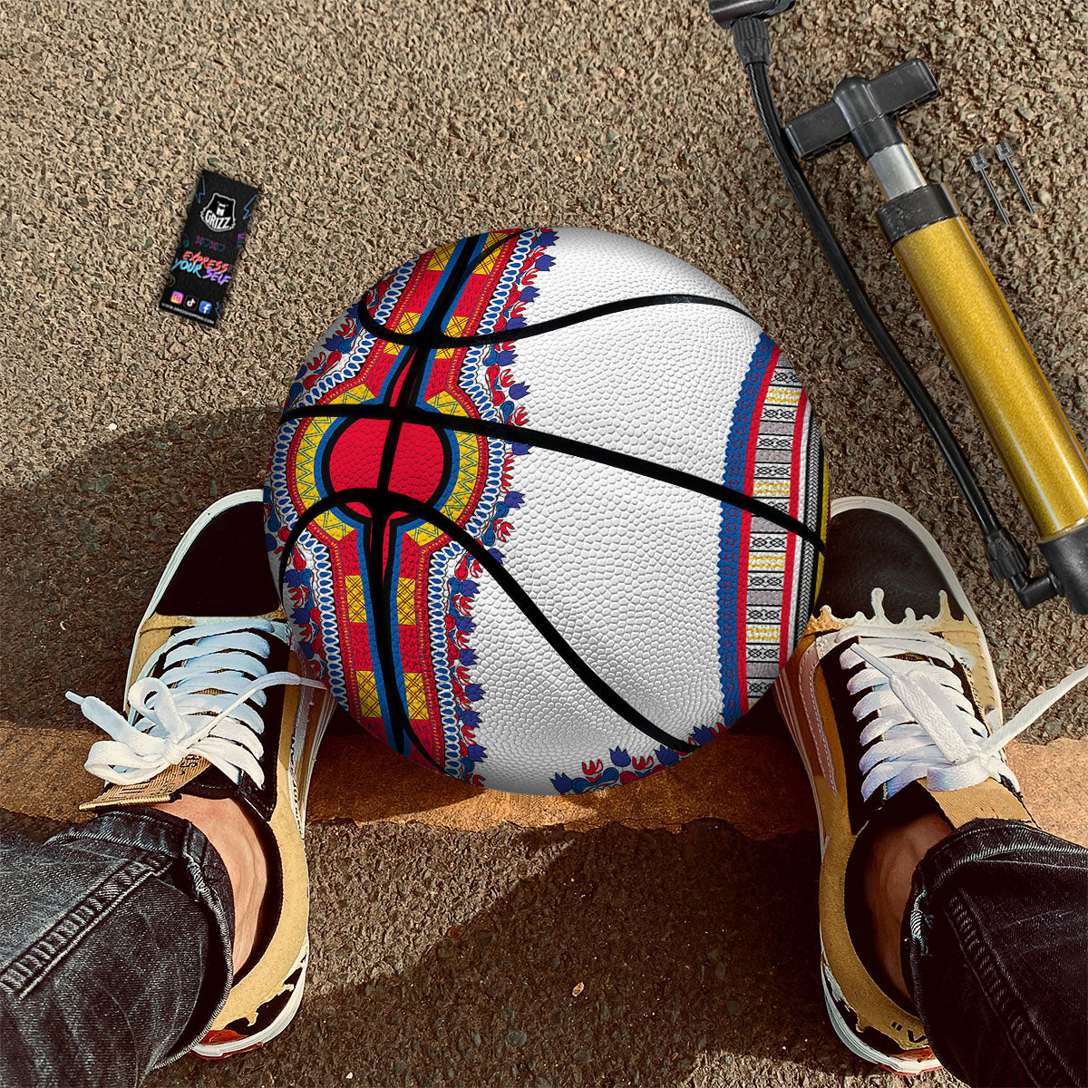 African Dashiki White And Red Print Basketball