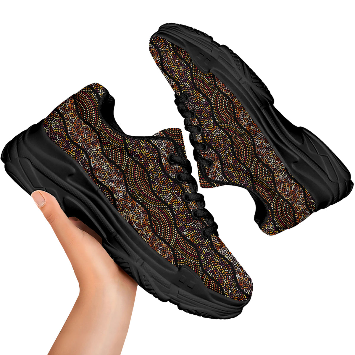 Afro African Dot Print Pattern Black Chunky Shoes-grizzshop