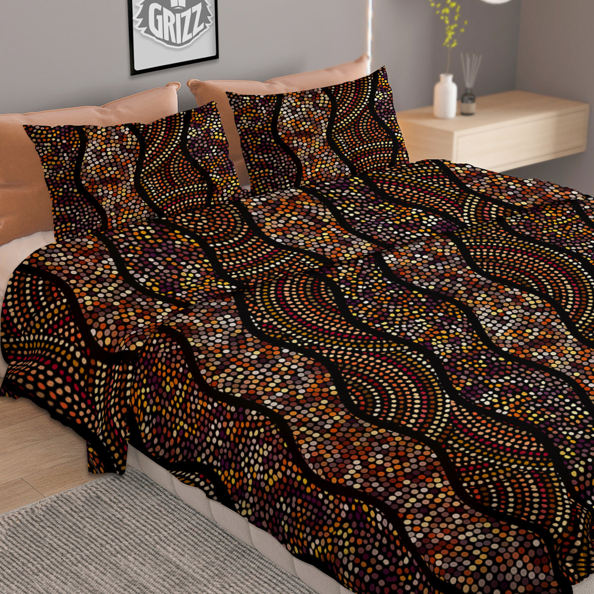 Afro African Dot Print Pattern Duvet Cover Bedding Set