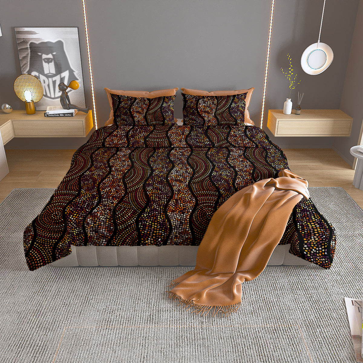 Afro African Dot Print Pattern Duvet Cover Bedding Set