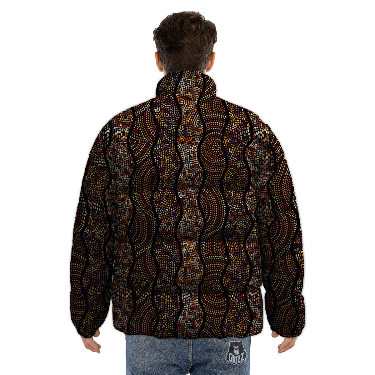 Afro African Dot Print Pattern Puffer Jacket-grizzshop
