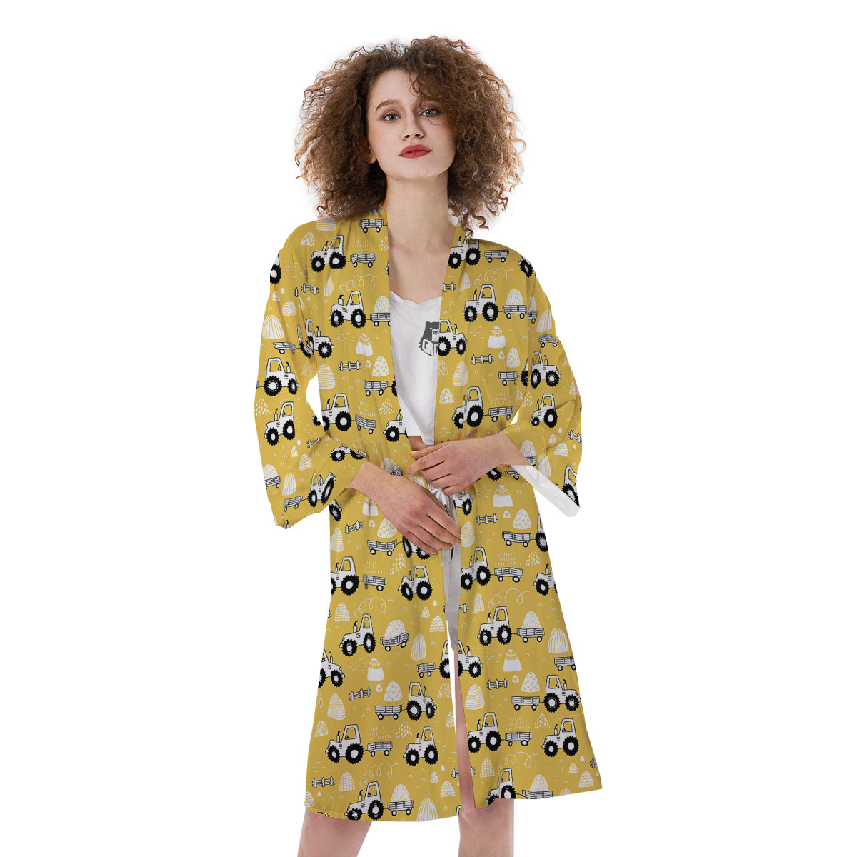 Agricultural Farming Tractor Print Pattern Kimono-grizzshop