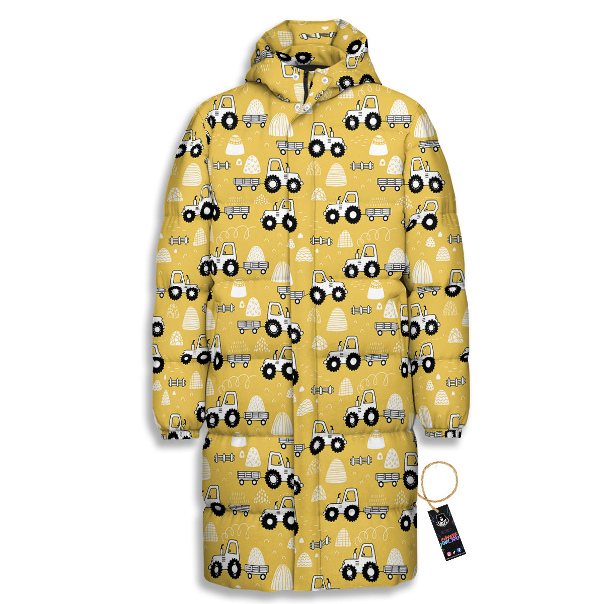 Agricultural Farming Tractor Print Pattern Long Down Jacket-grizzshop