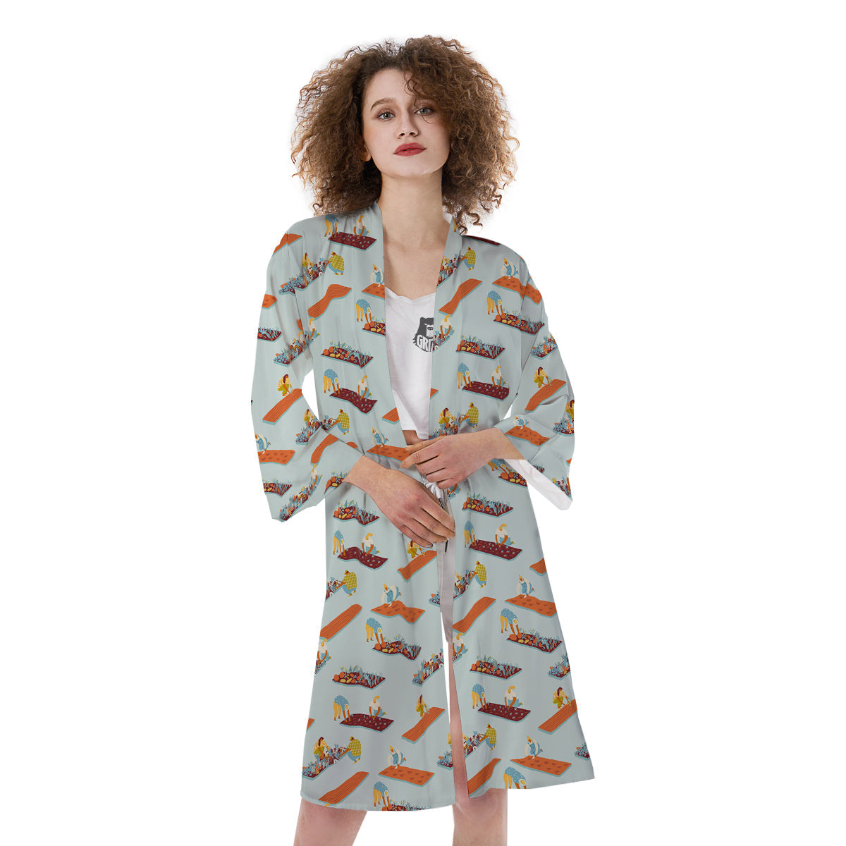 Agriculture Farming Cartoon Print Pattern Kimono-grizzshop