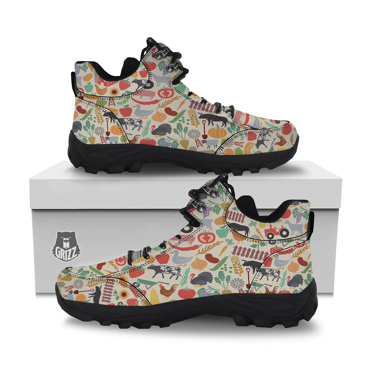 Agriculture Farming Colorful Print Pattern Hiking Shoes-grizzshop
