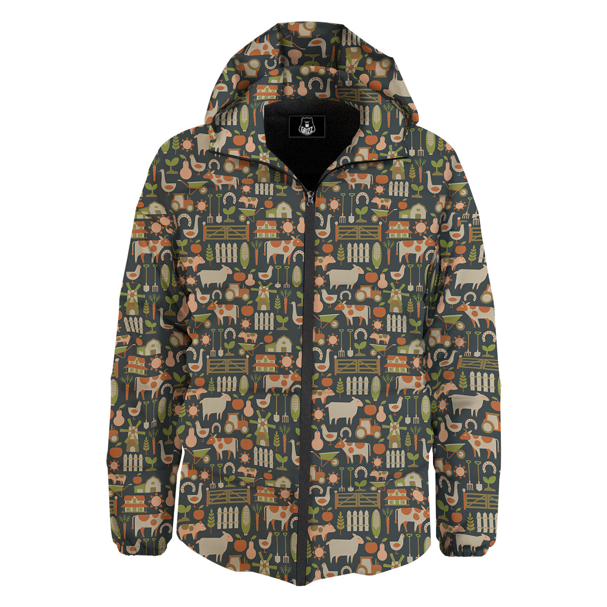 Agriculture Farming Print Pattern Down Jacket-grizzshop