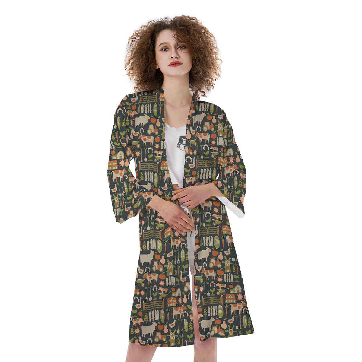 Agriculture Farming Print Pattern Kimono-grizzshop