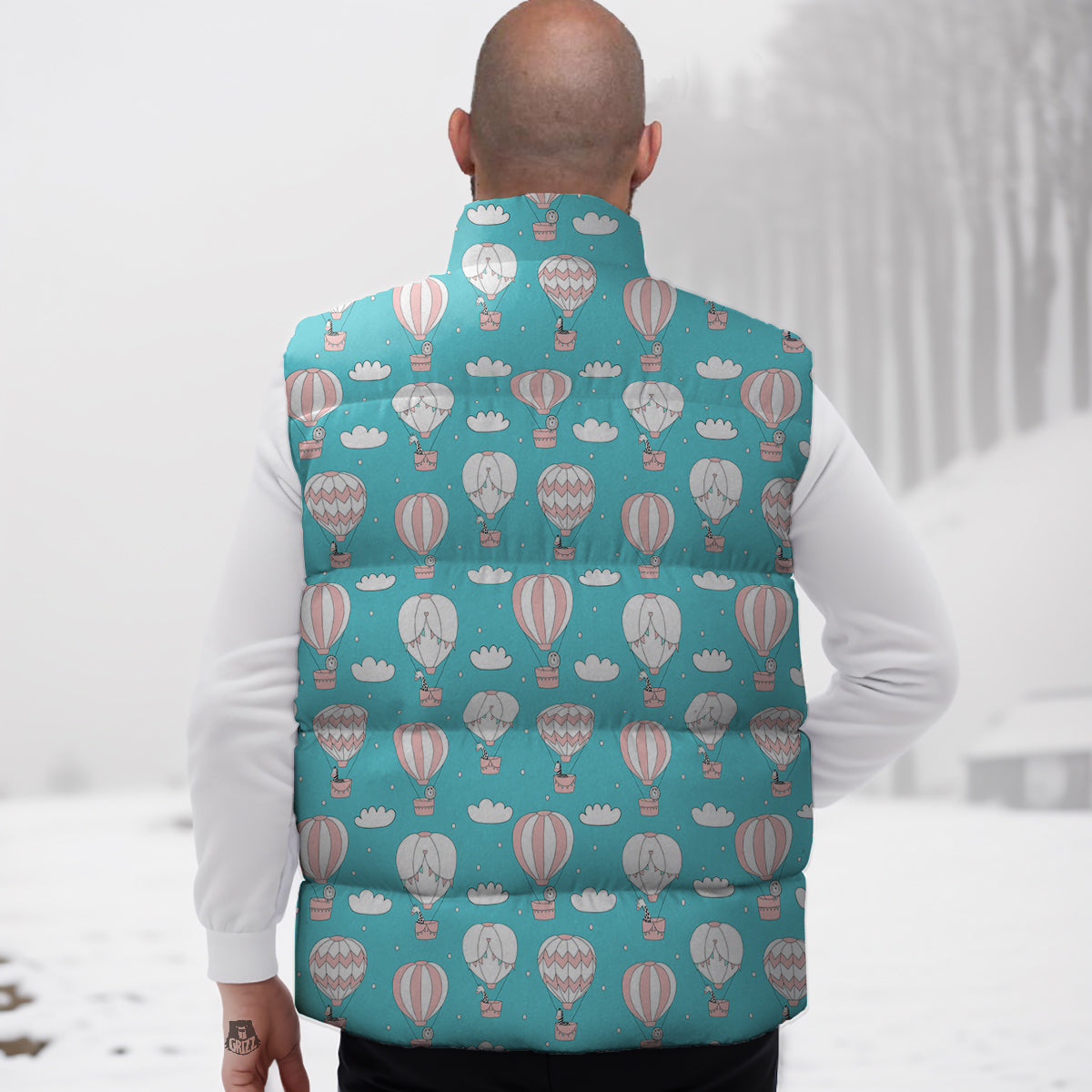 Air Balloon Cartoon Print Pattern Down Vest