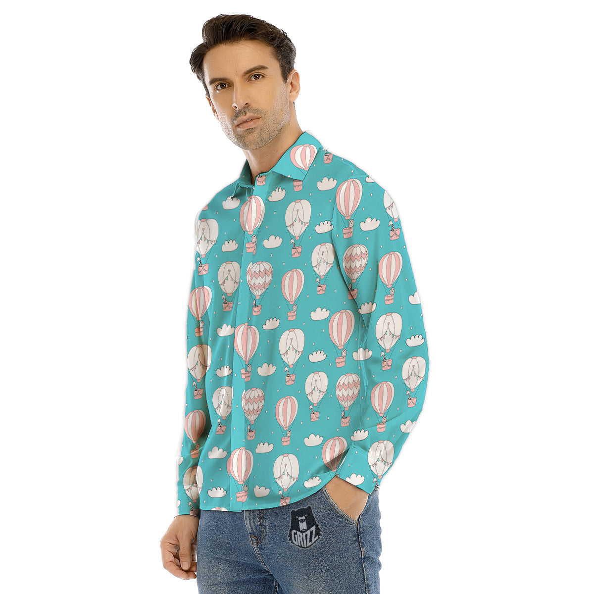 Air Balloon Cartoon Print Pattern Men's Dress Shirts-grizzshop