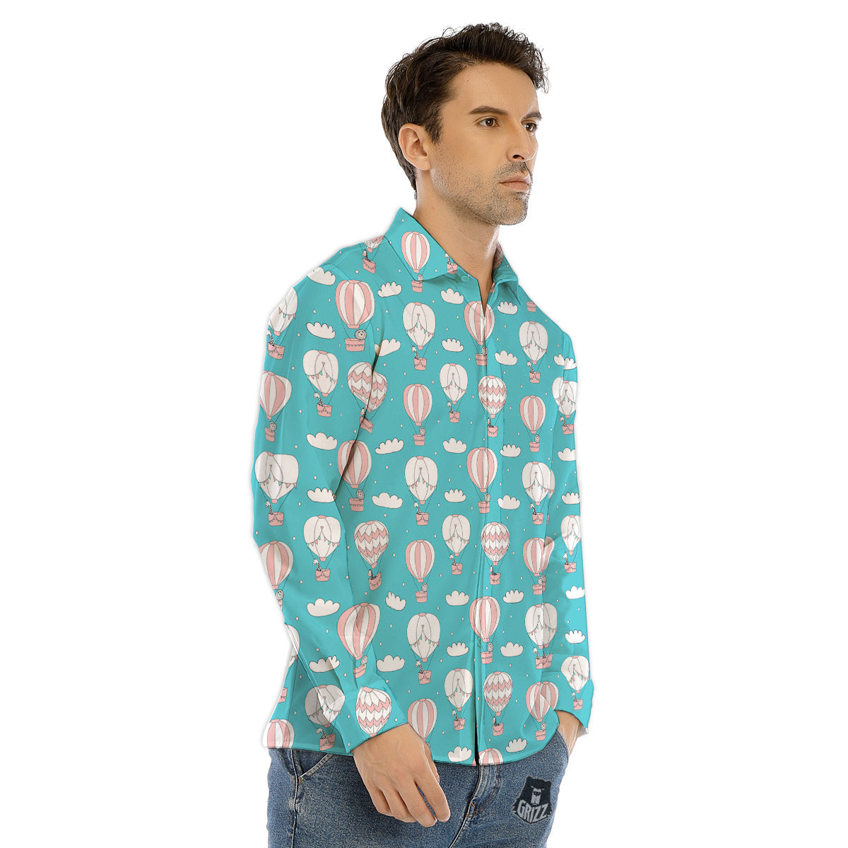 Air Balloon Cartoon Print Pattern Men's Dress Shirts-grizzshop