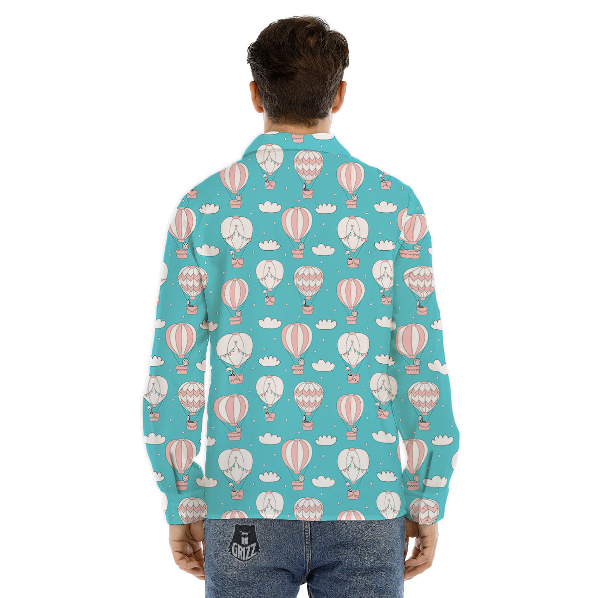 Air Balloon Cartoon Print Pattern Men's Dress Shirts-grizzshop