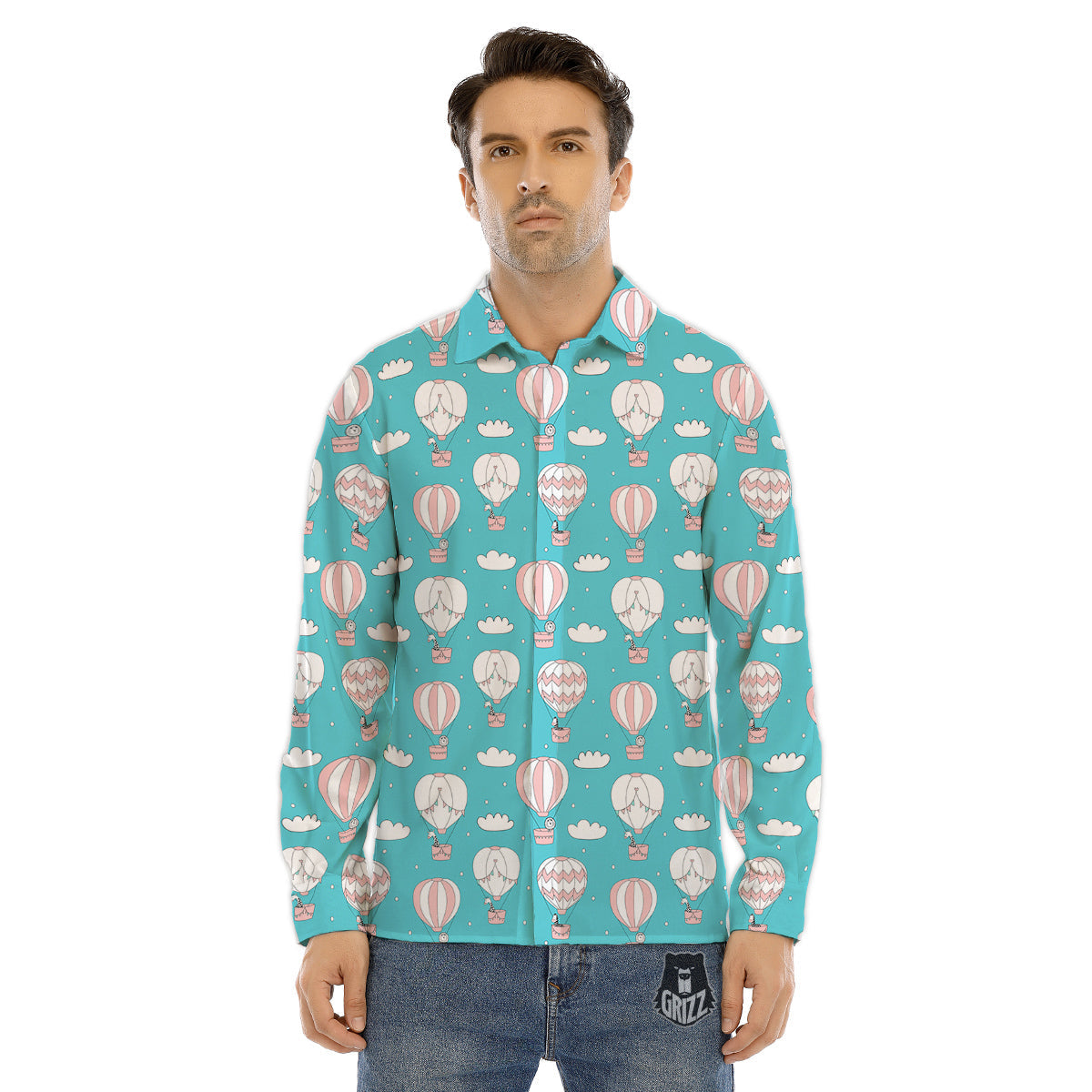 Air Balloon Cartoon Print Pattern Men's Dress Shirts-grizzshop