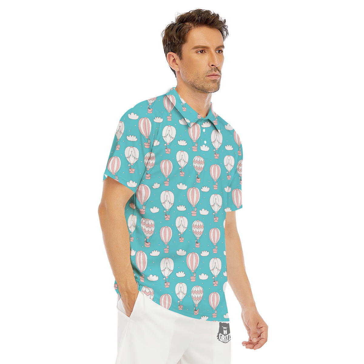Air Balloon Cartoon Print Pattern Men's Golf Shirts-grizzshop