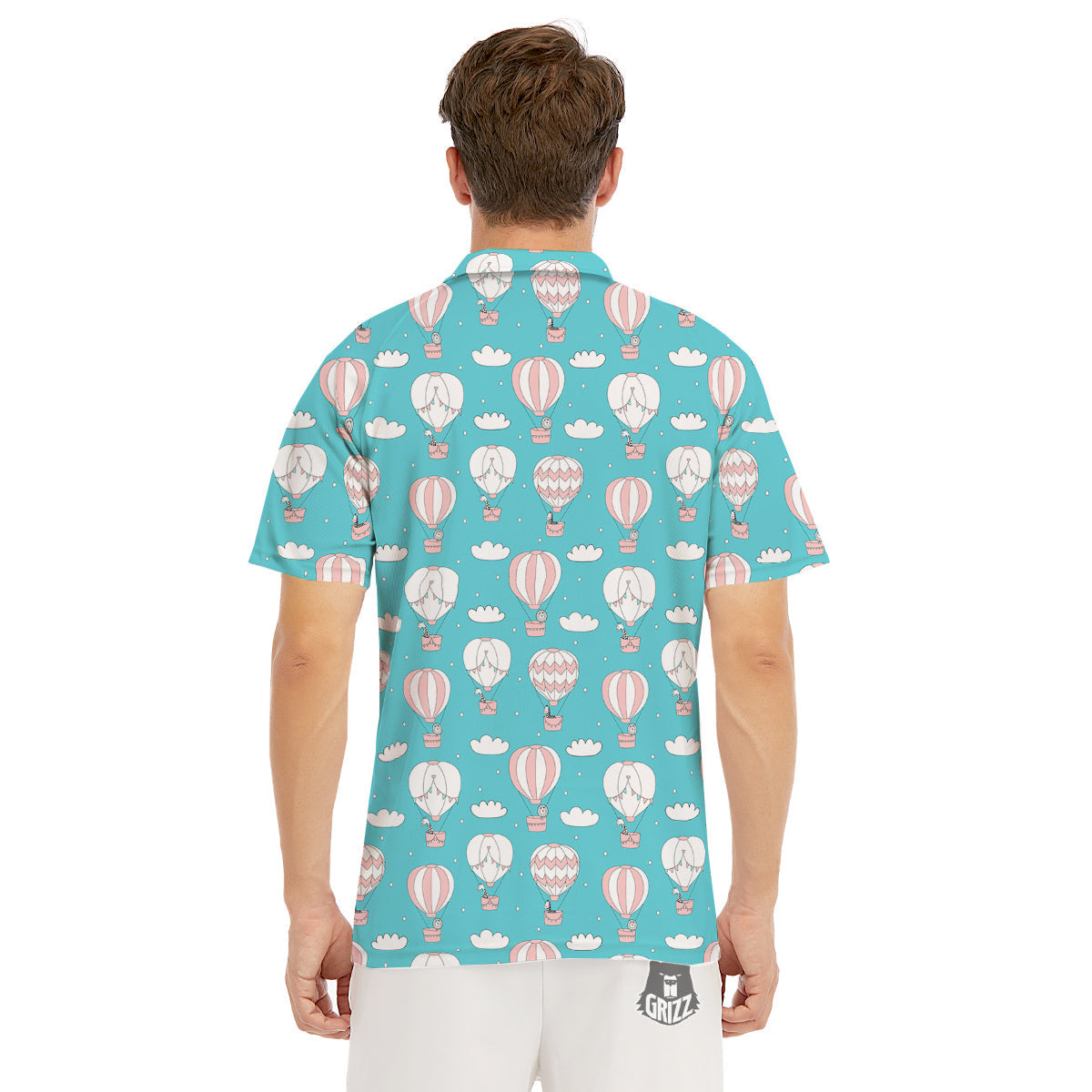 Air Balloon Cartoon Print Pattern Men's Golf Shirts-grizzshop
