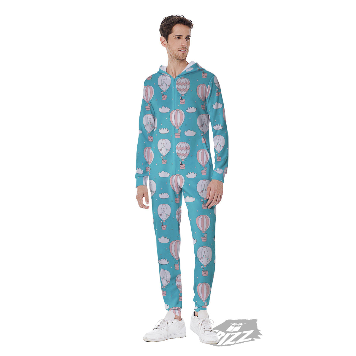 Air Balloon Cartoon Print Pattern Men's Jumpsuit-grizzshop
