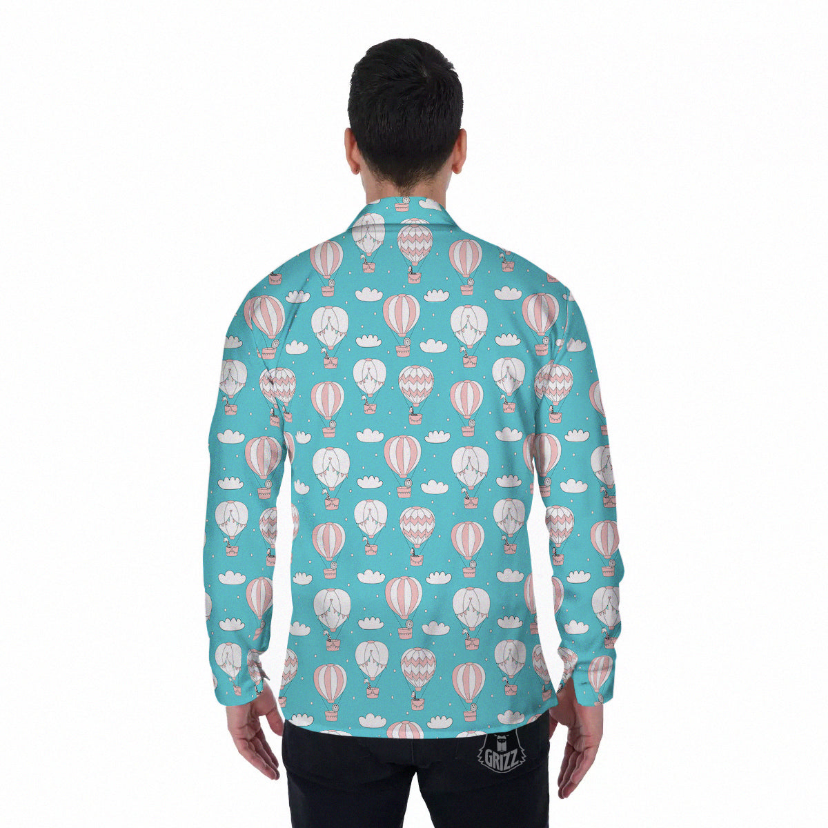 Air Balloon Cartoon Print Pattern Men's Long Sleeve Shirts-grizzshop