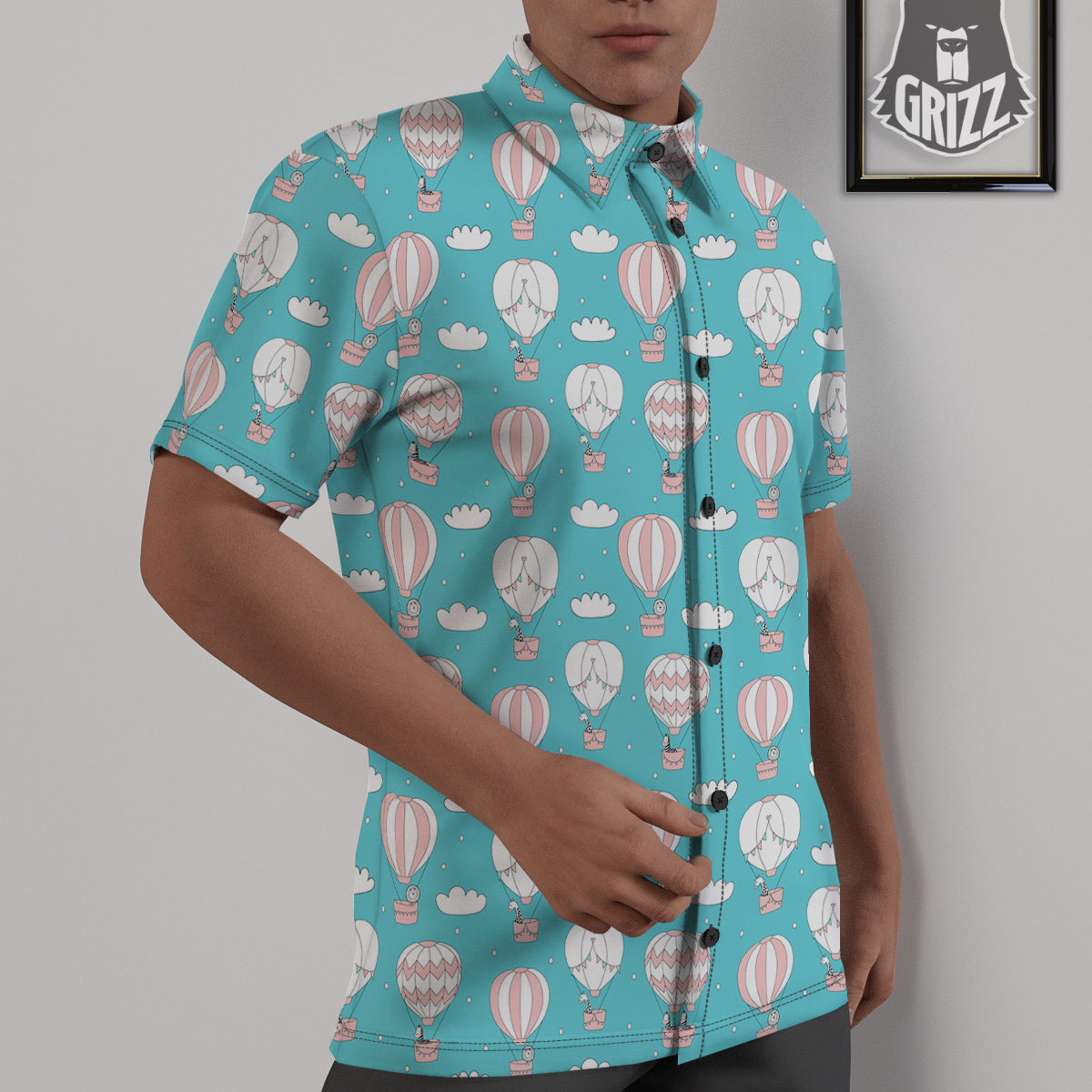 Air Balloon Cartoon Print Pattern Untucked Shirts-grizzshop