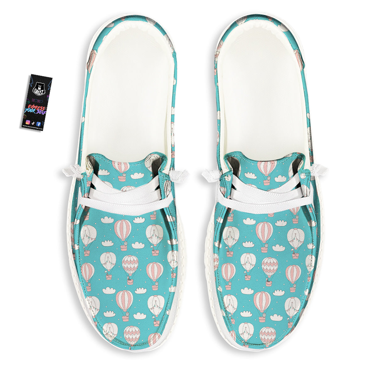 Air Balloon Cartoon Print Pattern White Loafers-grizzshop