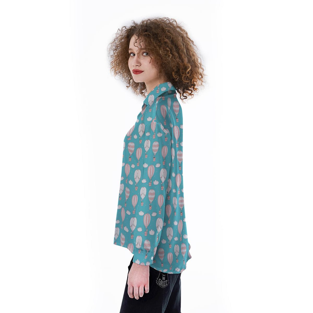 Air Balloon Cartoon Print Pattern Women's Long Sleeve Shirts-grizzshop
