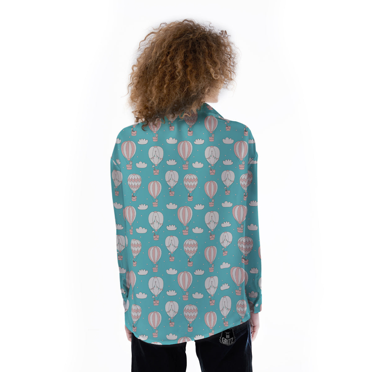 Air Balloon Cartoon Print Pattern Women's Long Sleeve Shirts-grizzshop