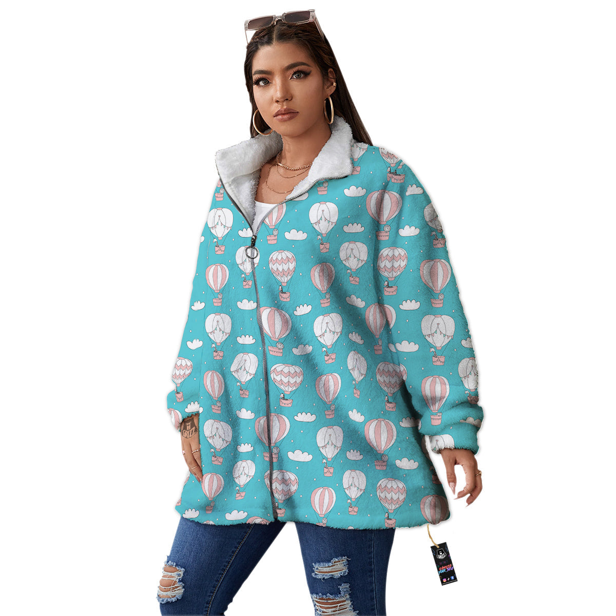 Air Balloon Cartoon Print Pattern Women's Sherpa Jacket-grizzshop