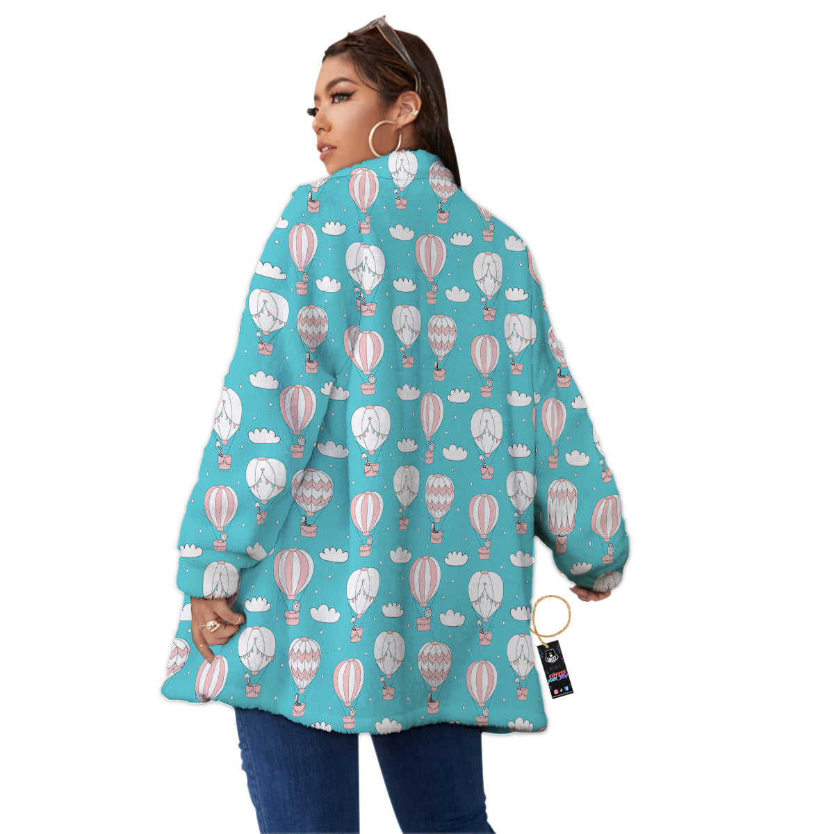 Air Balloon Cartoon Print Pattern Women's Sherpa Jacket-grizzshop