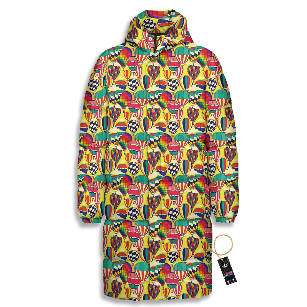 Air Balloon Colorful Print Pattern Long Down Jacket-grizzshop