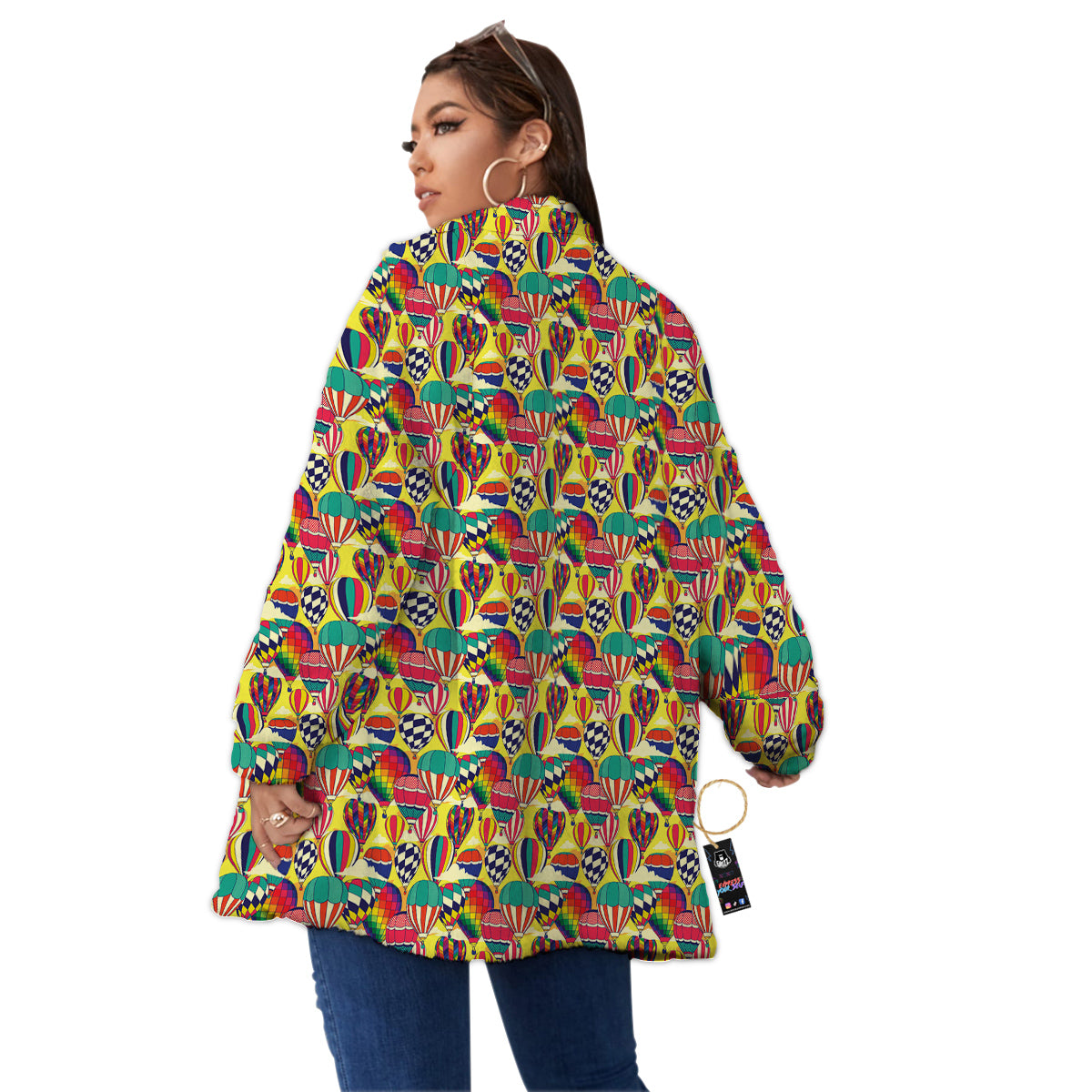 Air Balloon Colorful Print Pattern Women's Sherpa Jacket-grizzshop