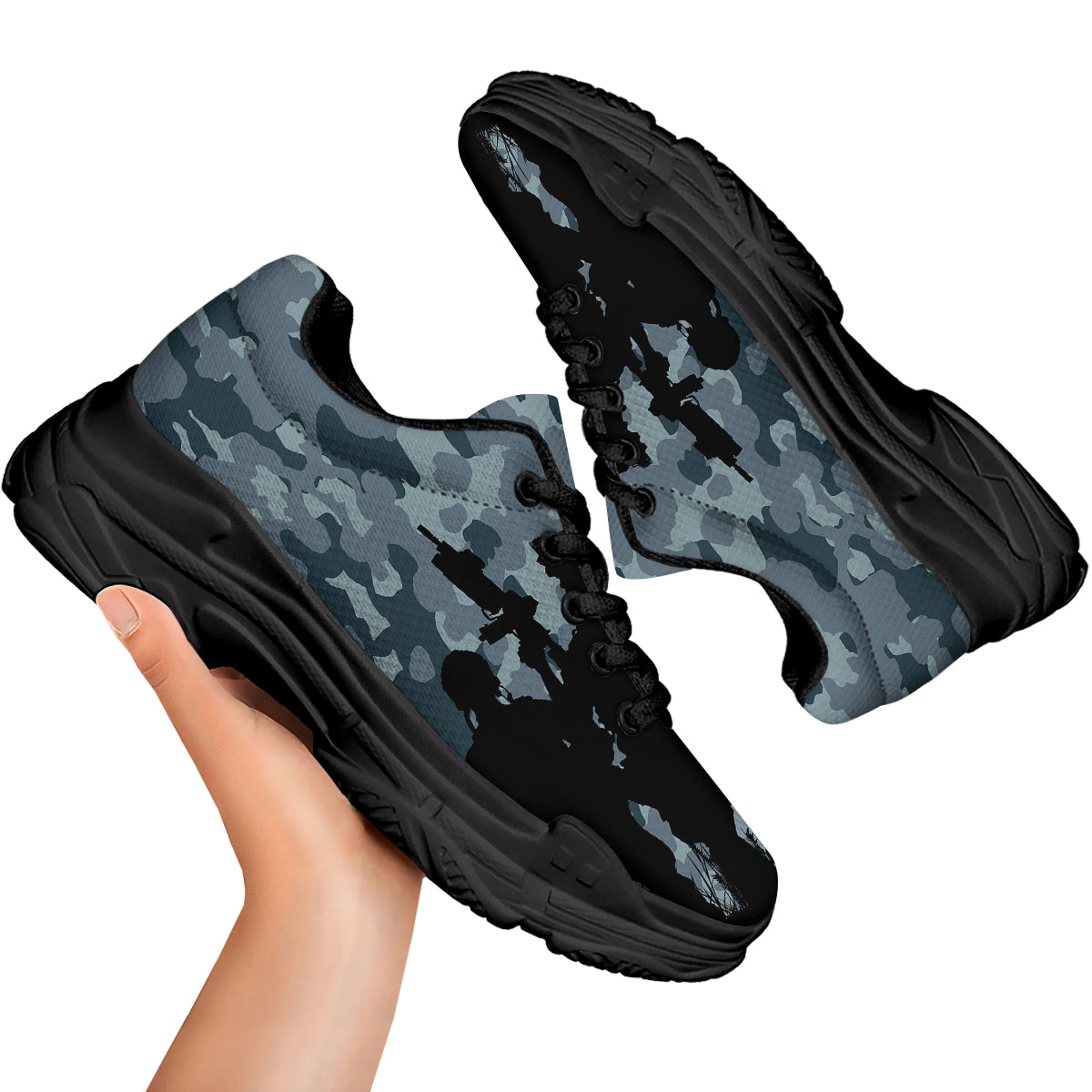 Air Force And Camouflage Print Black Chunky Shoes-grizzshop