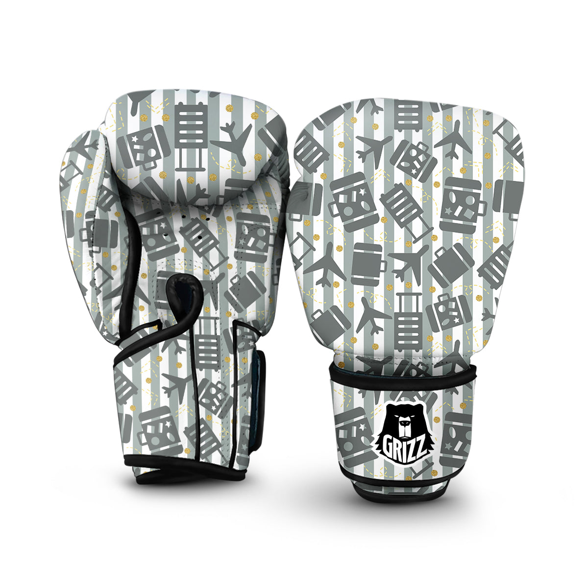 Airplane Luggage Pattern Print Boxing Gloves-grizzshop