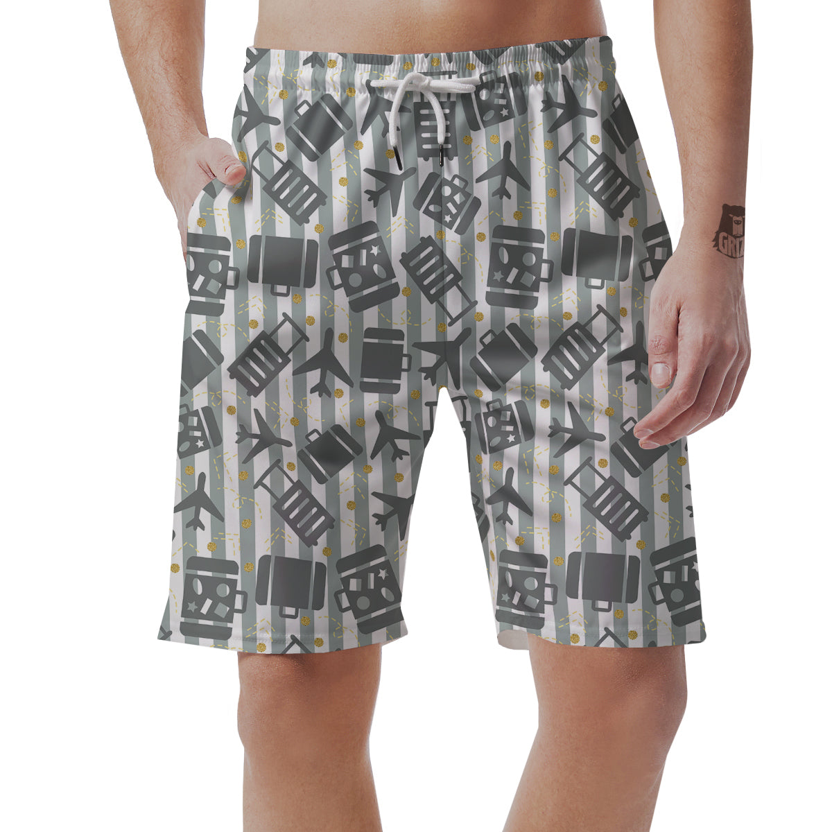 Airplane Luggage Pattern Print Men's Shorts-grizzshop